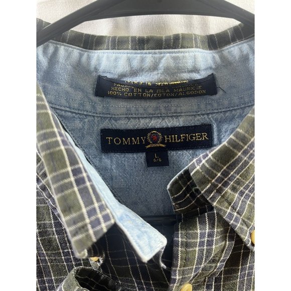 Vintage Tommy Hilfiger Multicolor Striped Shirt Crest Logo Mens Large - Picture 4 of 4